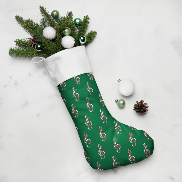 Candy Cane Treble Clef (Pattern Green) Christmas Stocking [US Shipping Only]