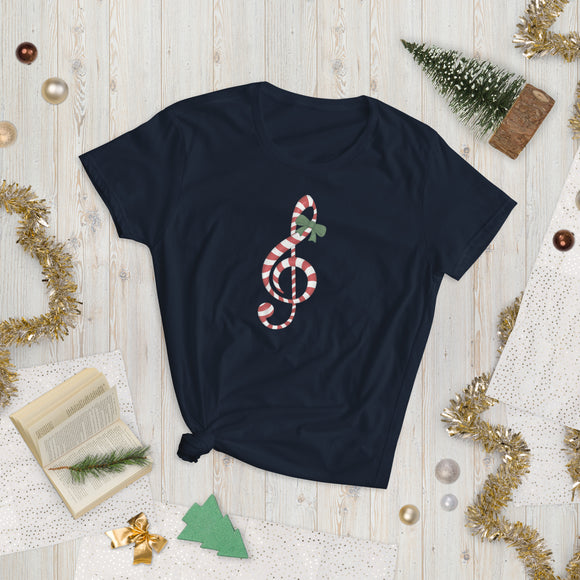 Candy Cane Treble Clef (Women's Short Sleeve T-Shirt)